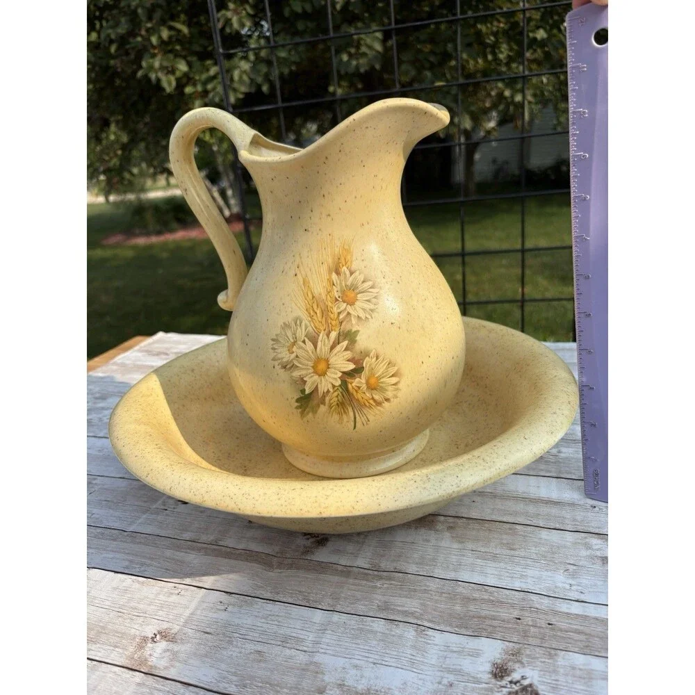 Purbeck Pottery Speckled Pitcher & Wash Basin Set, Daisy Wheat